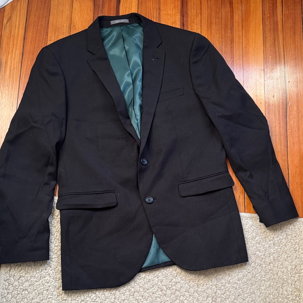 Black Men's Suit Jacket with Green Lining